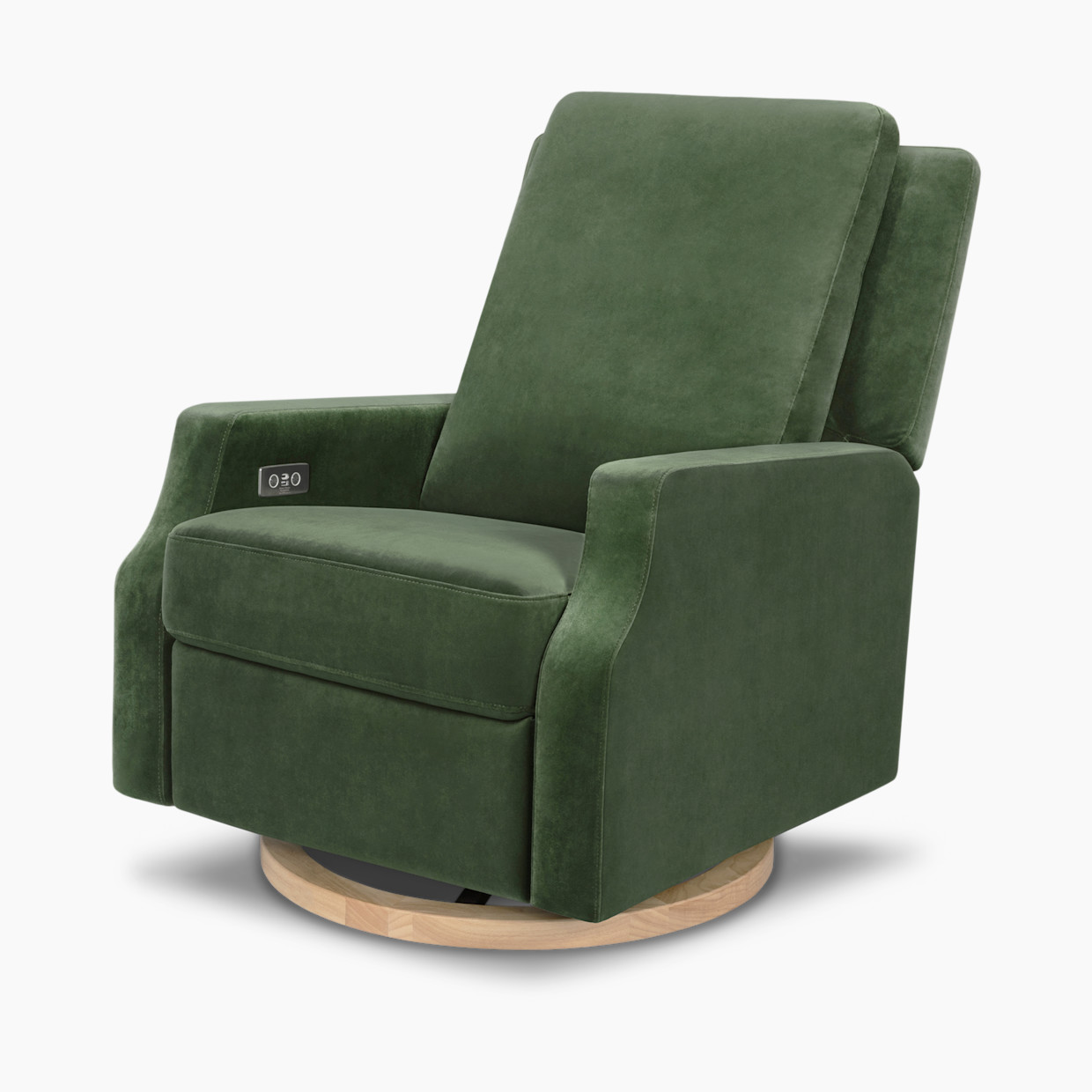 Namesake Crewe Electronic Recliner and Swivel Glider - Forest Green Velvet With Light Wood Base.