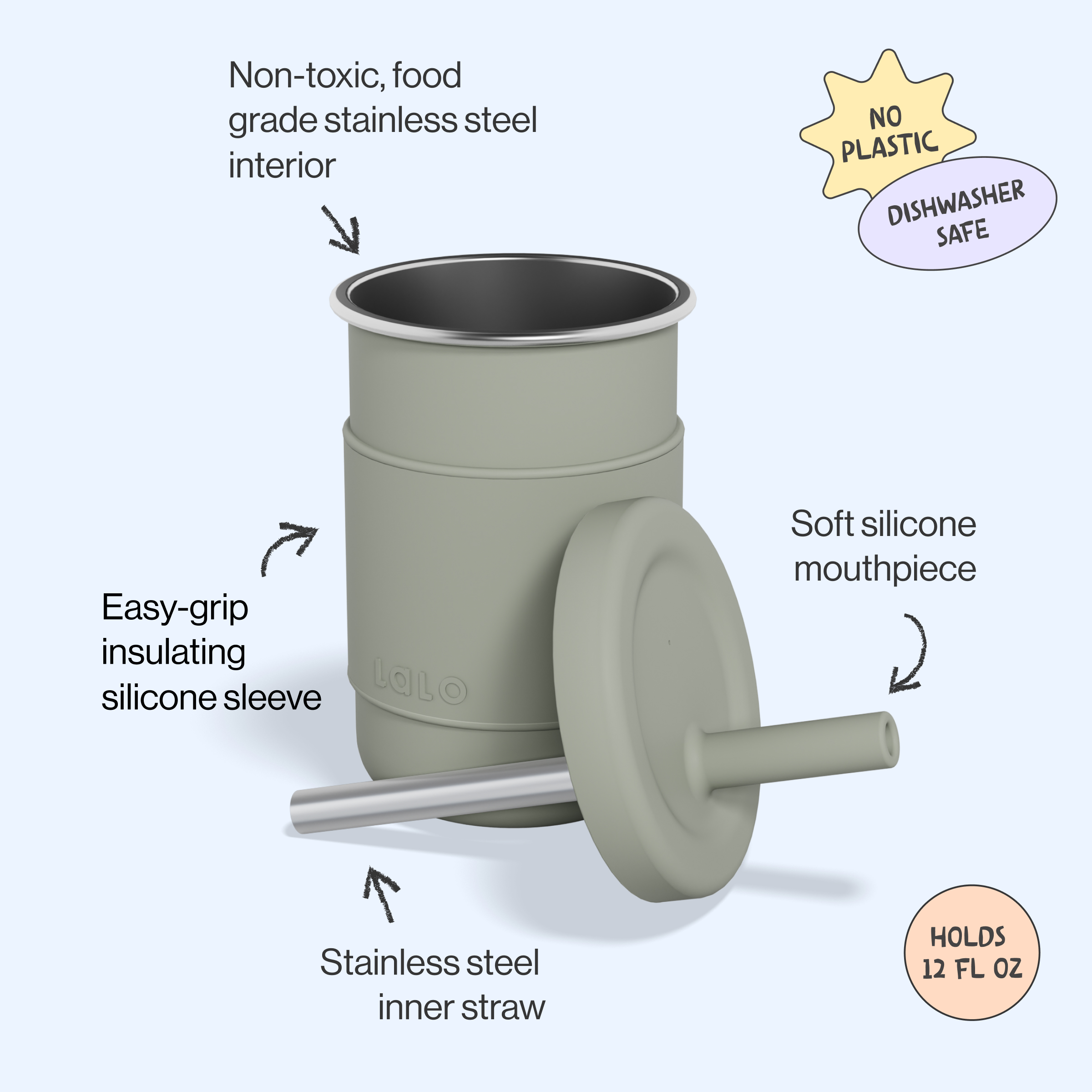 Lalo Stainless Steel Toddler Cup - Sage.