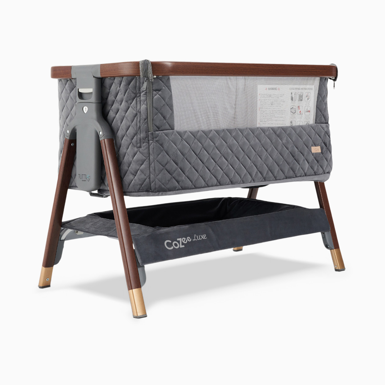 Tutti Bambini CoZee Luxe Bedside Crib - Walnut/Slate Grey.