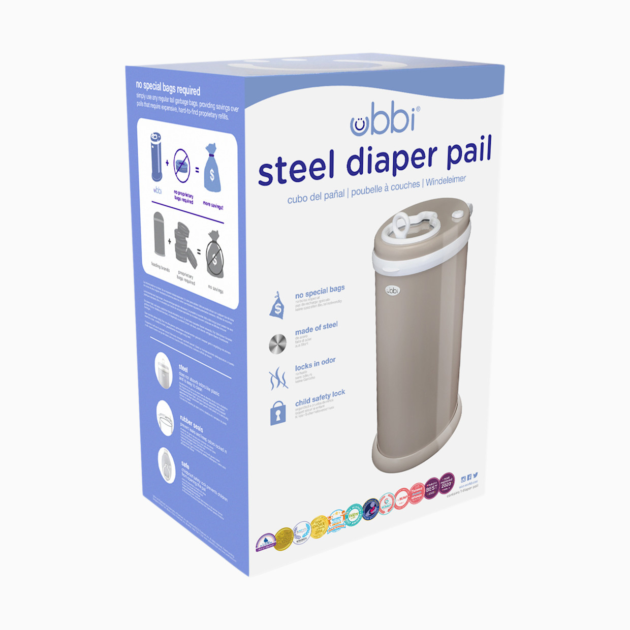 Ubbi Stainless Steel Diaper Pail - Taupe.