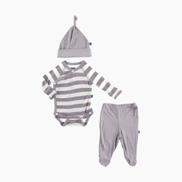 KicKee Pants Essentials Wrap Gift Set - Feather Contrast Stripe, 3-6 Months.