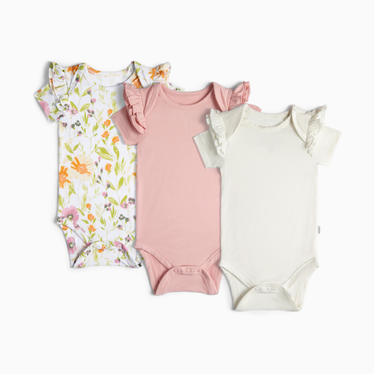 Tiny Kind Bamboo Viscose Ruffle Bodysuit (3 Pack) - Wild Flower, Pink, Ivory, Nb.