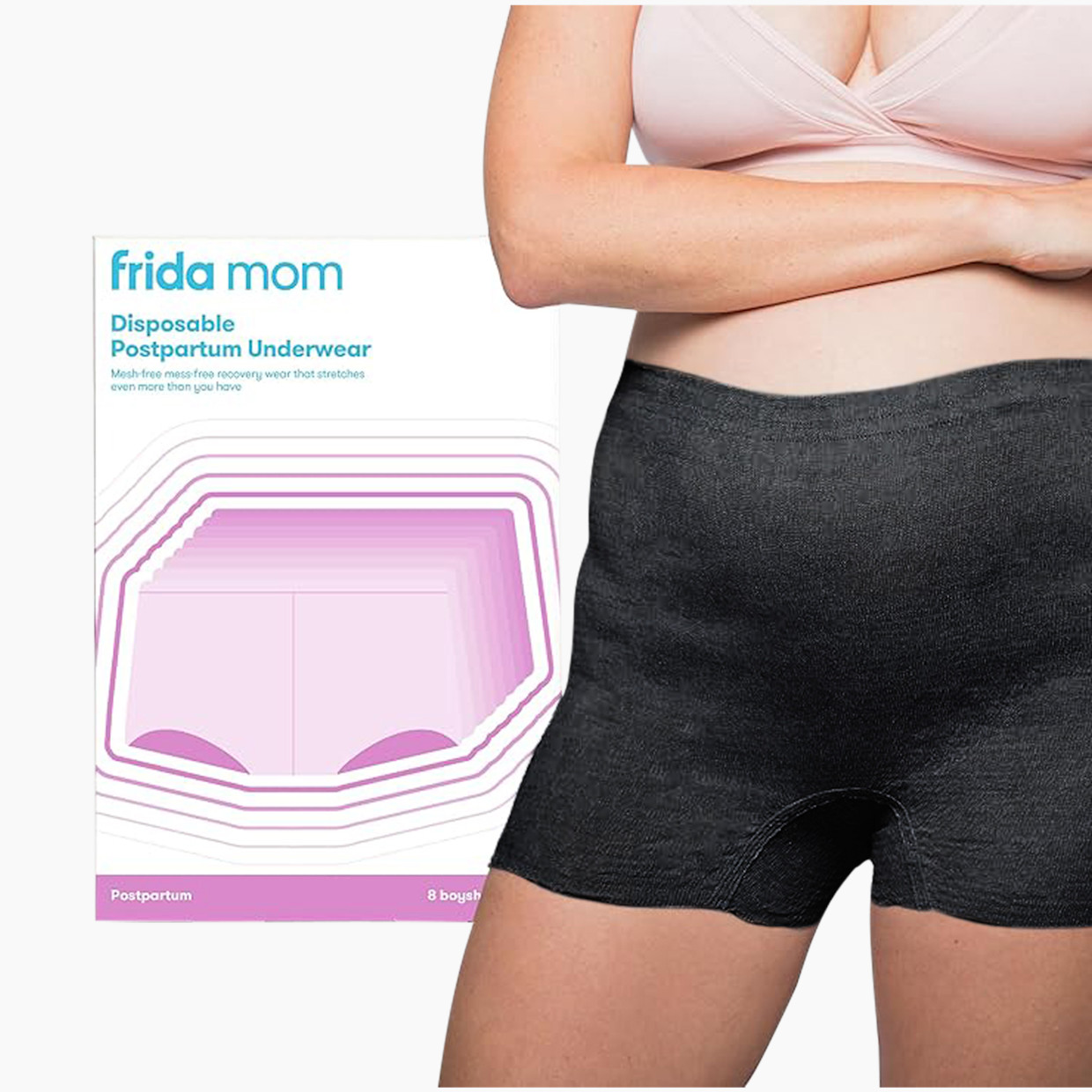 Frida Mom Disposable Boyshort Postpartum Underwear - Black, Regular.