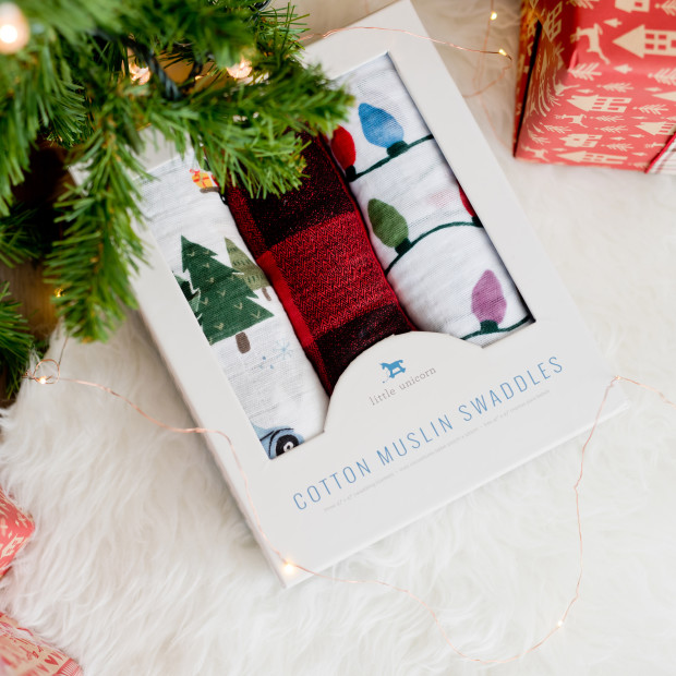 Little Unicorn Cotton Muslin Holiday Swaddle Blanket (3 Pack) - Holiday Haul.