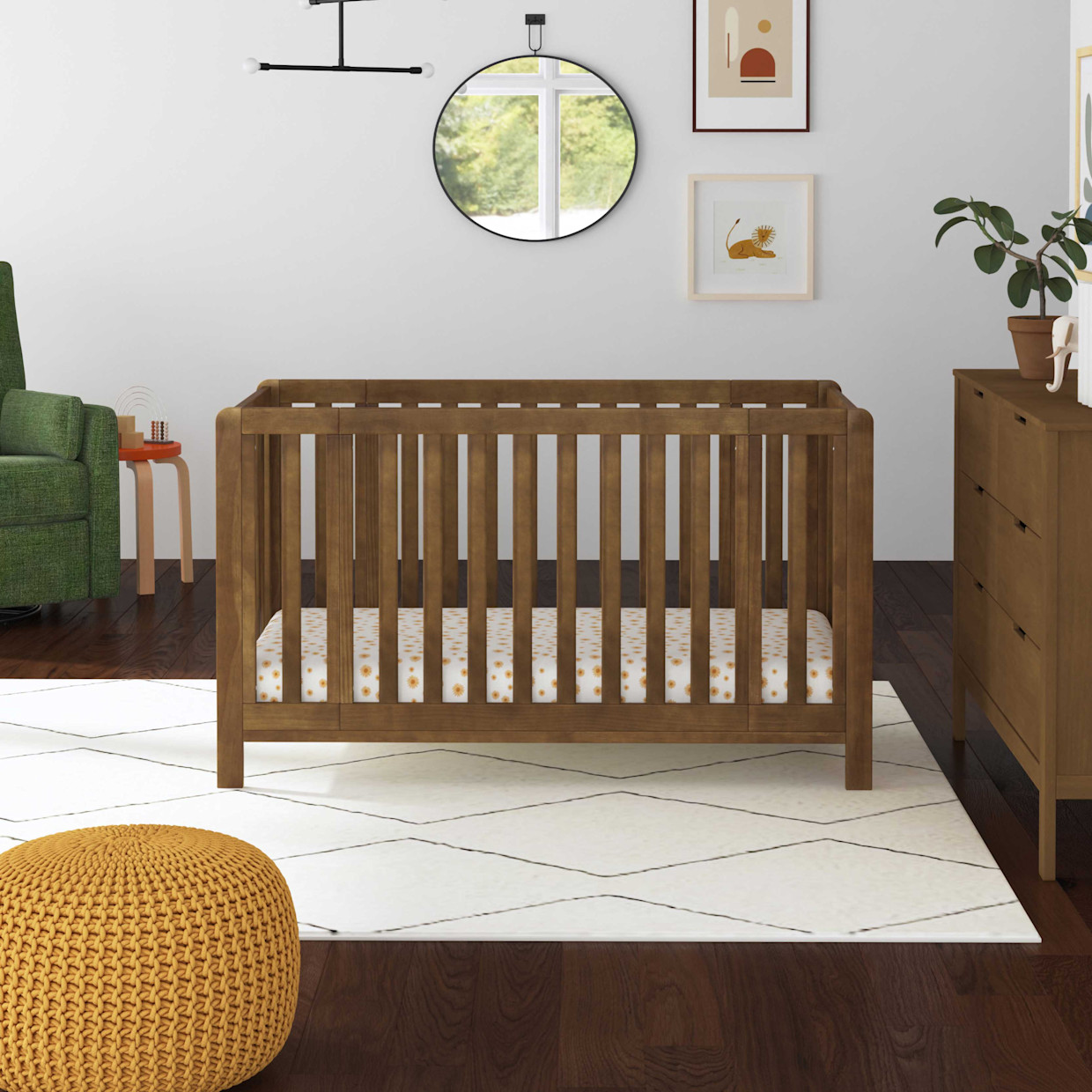 Carter's by daVinci Colby GROW 6-in-1 Convertible Bassinet to Crib - Walnut.
