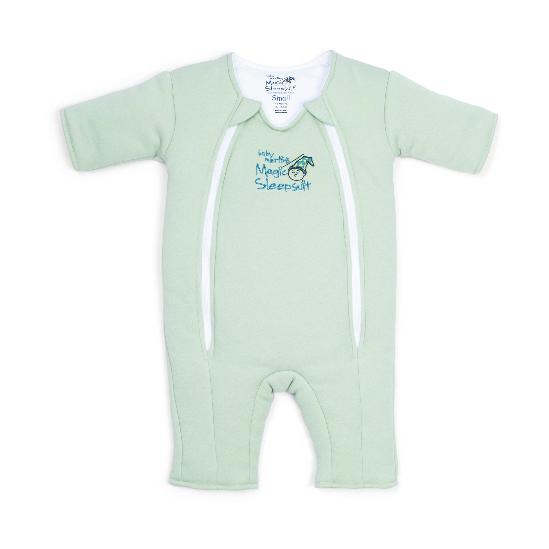 Magic Sleepsuit Baby Merlin's Cotton Baby Swaddle Transition Product - Soft and Cozy Design, Double Zipper for Easy Diaper Changes, Promotes Safe Sleep, 3-6 Months - Sage Green - Small 12-18lbs