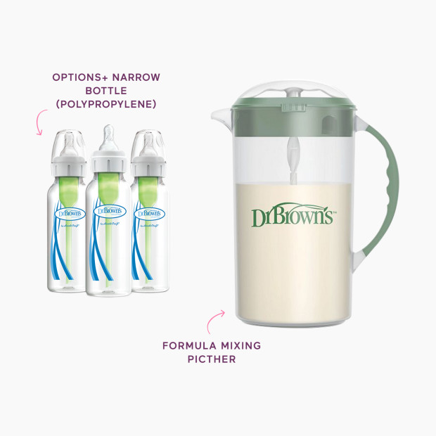 Dr. Brown's Formula Mixing Pitcher - Olive, Formula Mixing Pitcher And Anti-Colic Options+ Baby Bottles, 32 Oz.