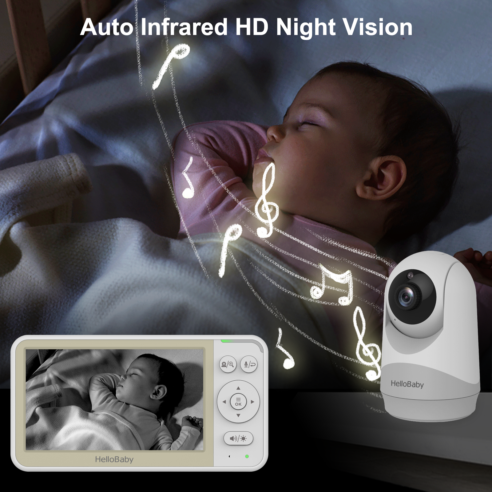 HelloBaby 5.0" IPS LCD Digital Wireless Video Baby Monitor with Mount.