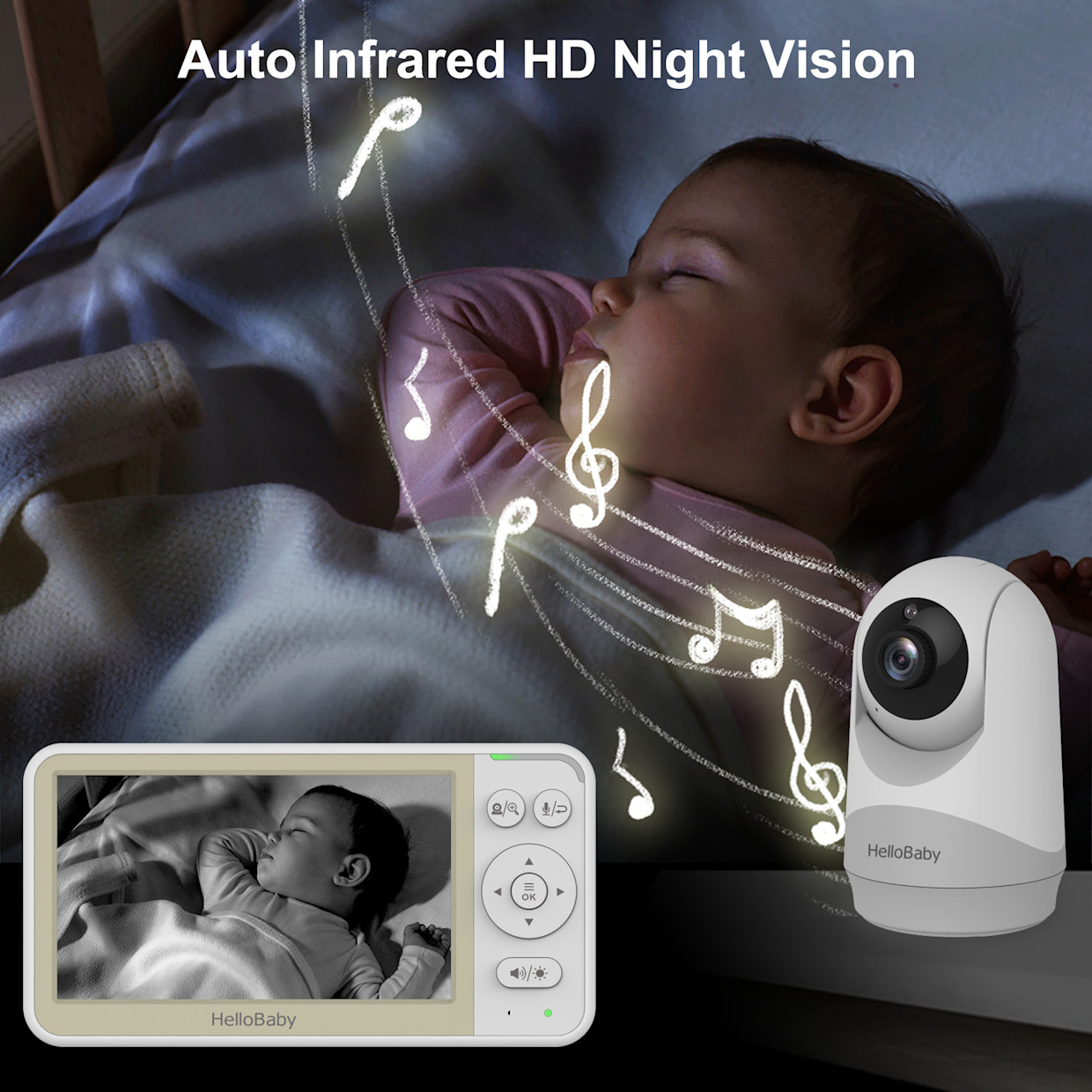 HelloBaby 5.0" IPS LCD Digital Wireless Video Baby Monitor with Mount.