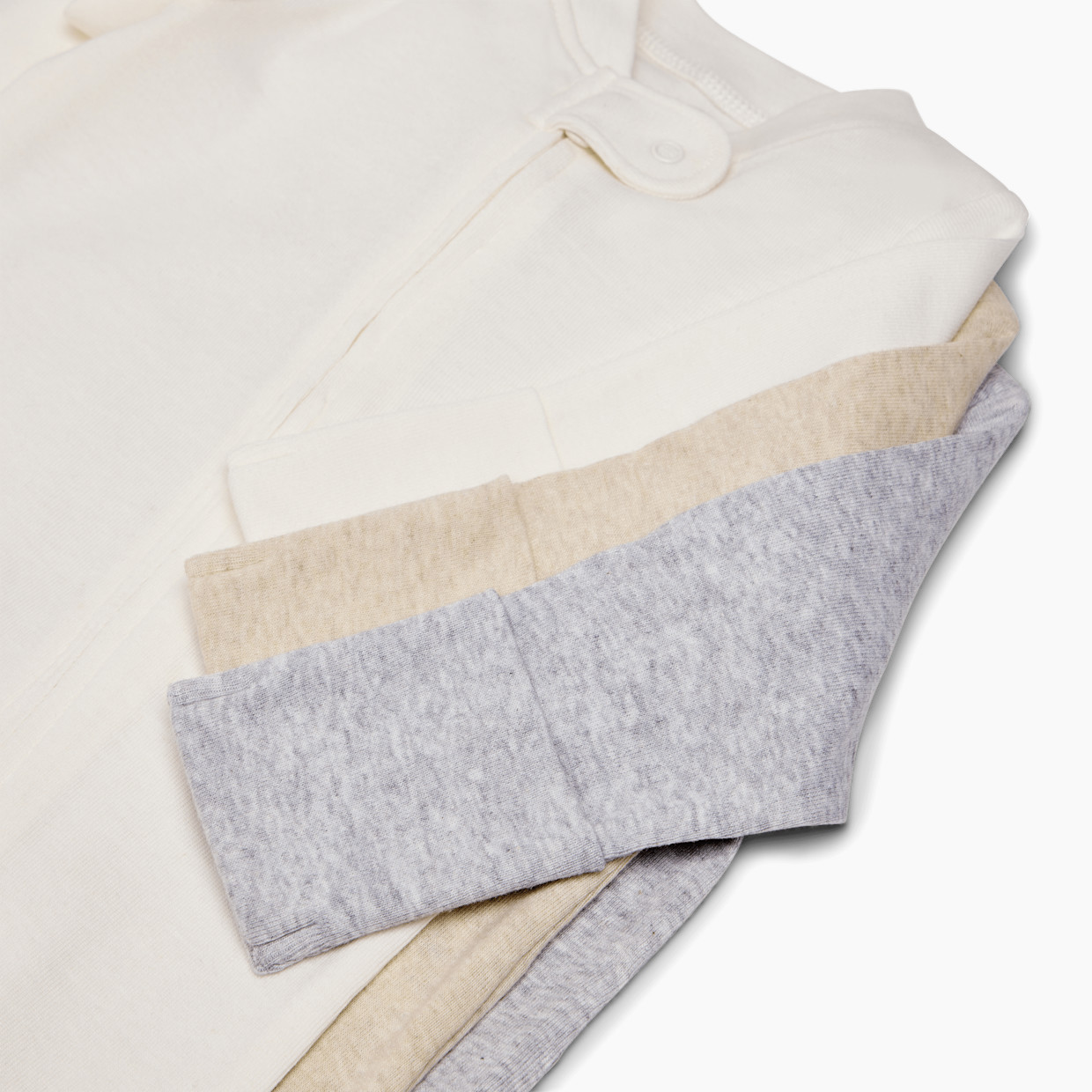Small Story Organic Cotton Solid Zipper Footie (3 Pack) - Heather Gray, Oatmeal Heather, Ivory, 0-3 M.