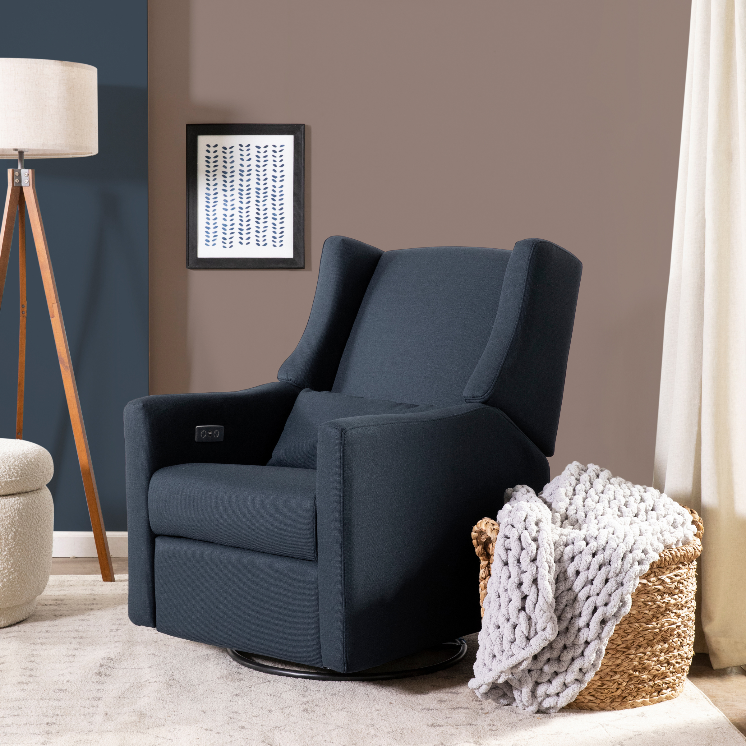 babyletto Kiwi Electronic Recliner and Swivel Glider - Performance Navy Eco Twill.