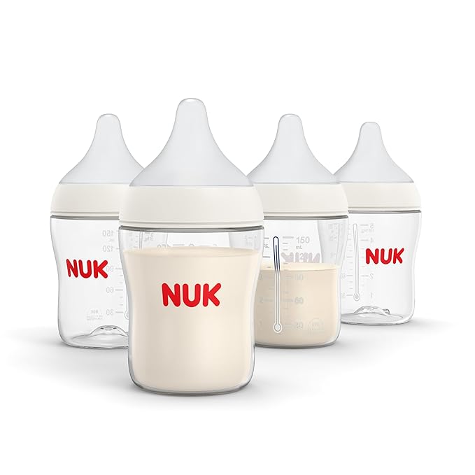 NUK Perfect Match 2-in-1 Natural and Anti-Colic Bottle with Medium Flow, Wide, Adaptable Nipple, 5oz., 4 Pack, BPA Free