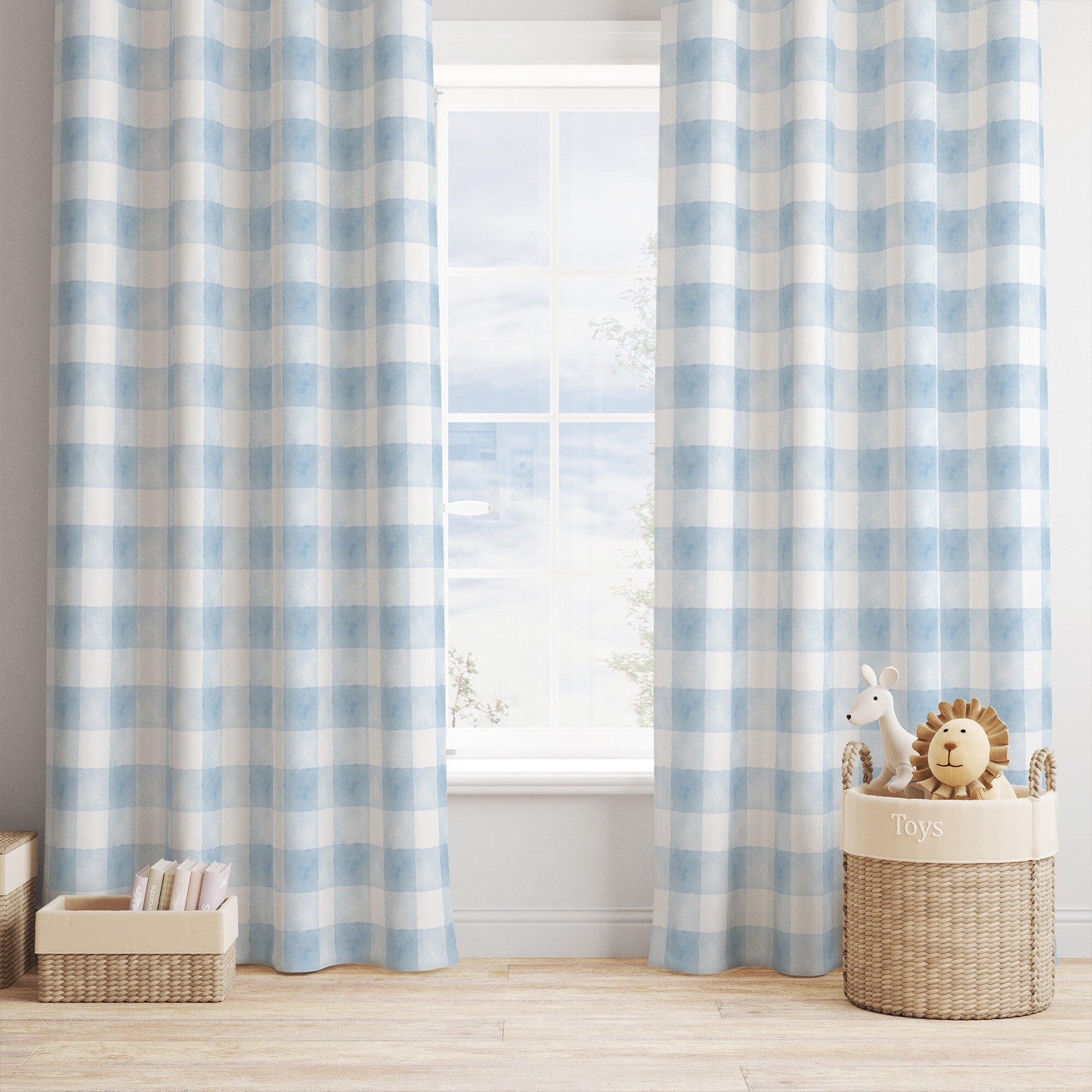 Blue Gingham Curtains.