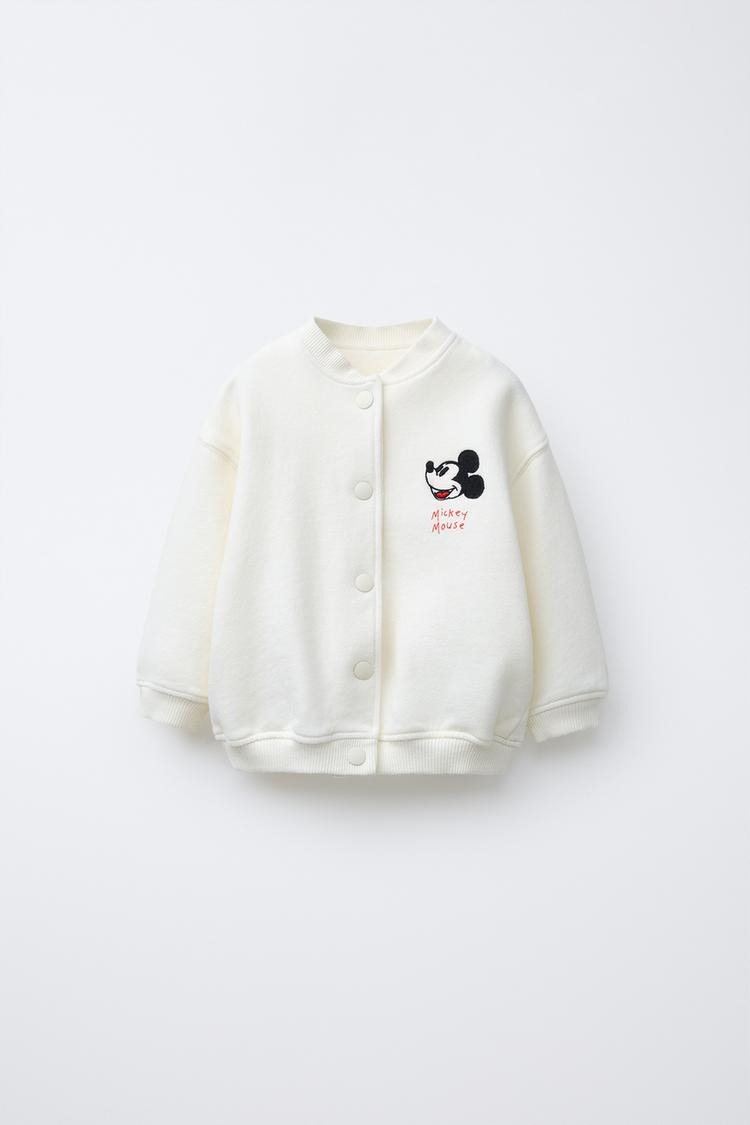Mickey Mouse Disney Print Fleece Bomber Jacket.