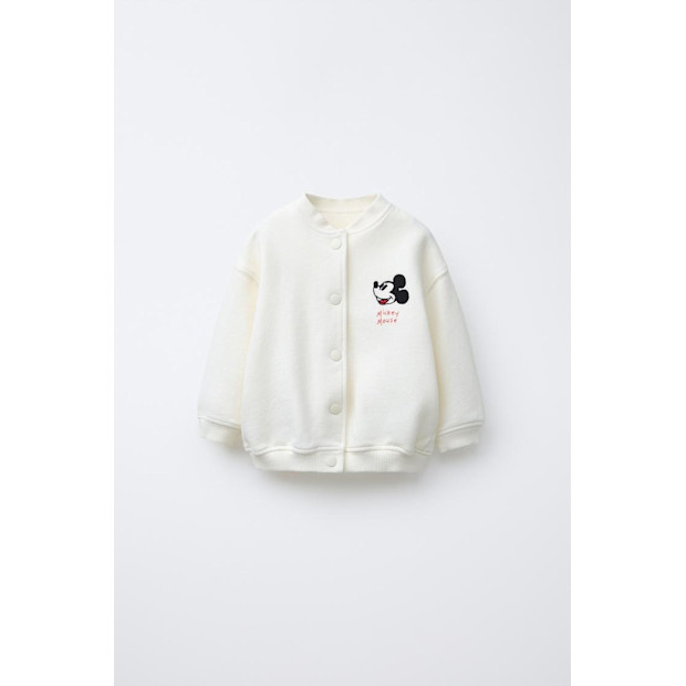 Mickey Mouse Disney Print Fleece Bomber Jacket.