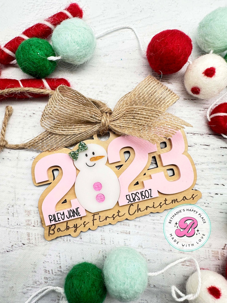 BethaniesHappyPlace Personalized First Christmas Snowman Ornament.