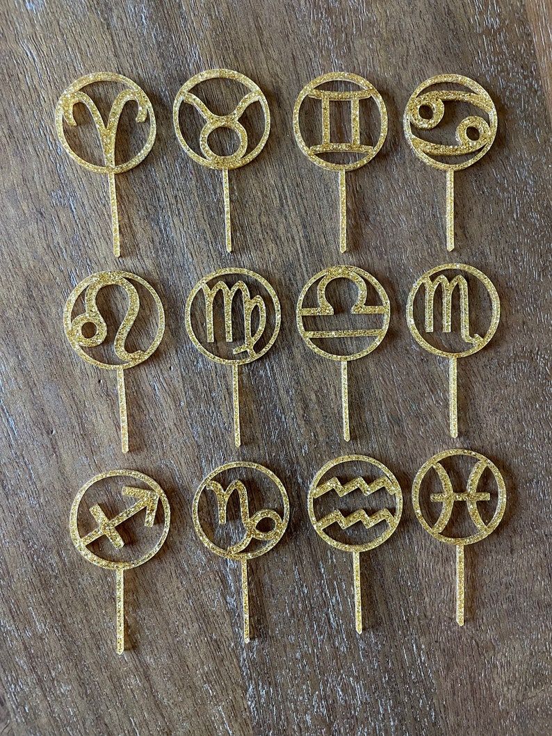  Zodiac Cupcake Toppers (One sign, Set of 6).
