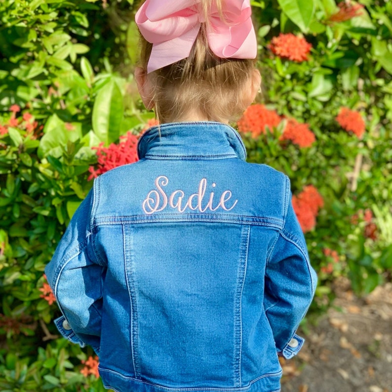 CreativelyCherylShop Personalized Toddler Denim Jacket.