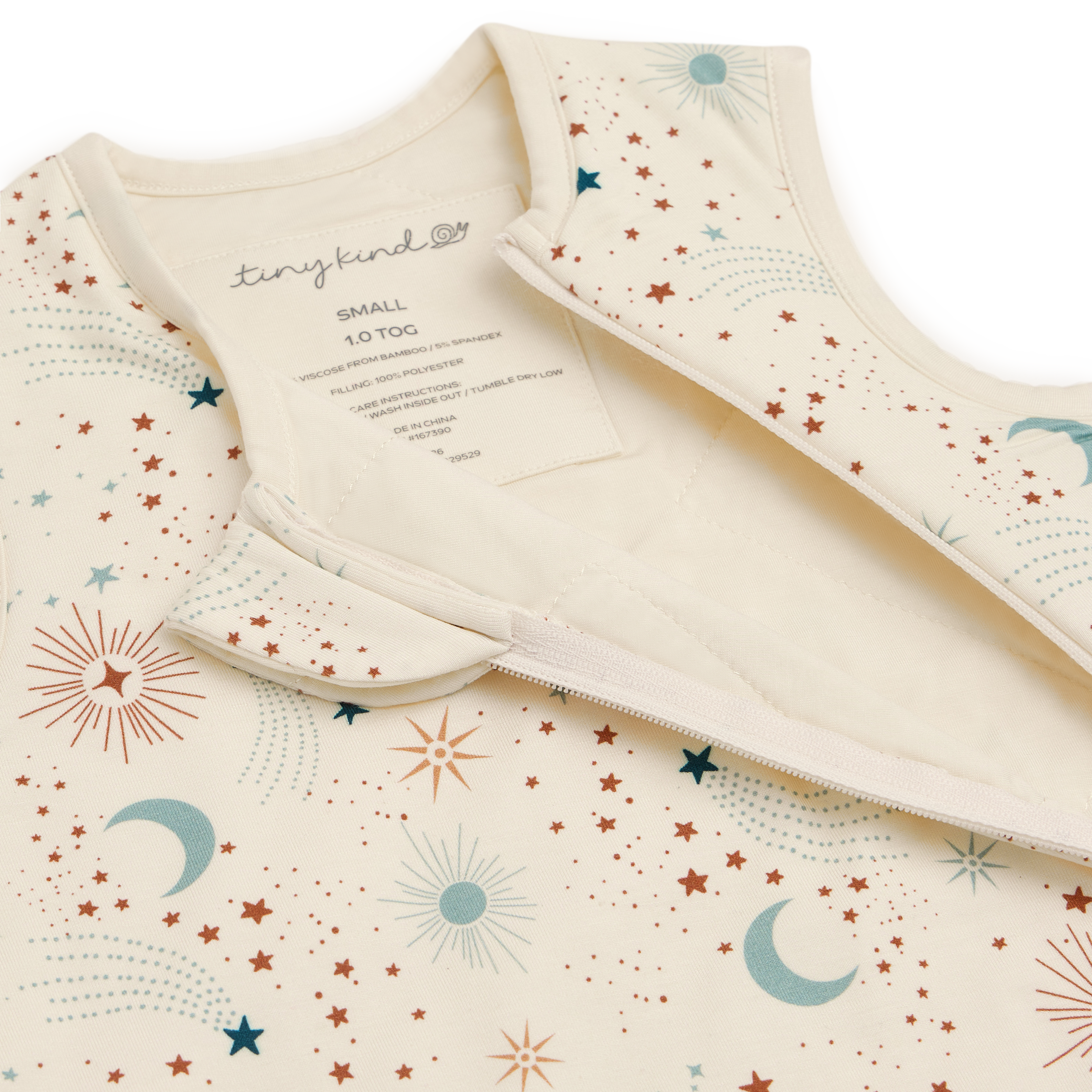Tiny Kind Bamboo Viscose Printed Wearable Sleep Bag 1.0 TOG - Celestial Dream, Small.