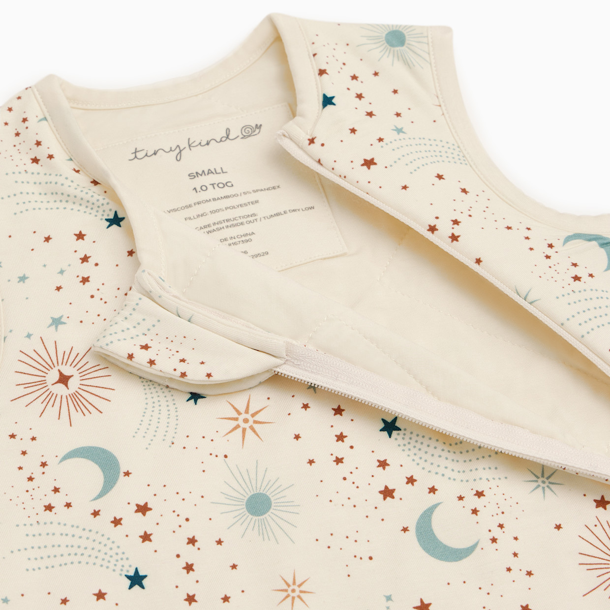 Tiny Kind Bamboo Viscose Printed Wearable Sleep Bag 1.0 TOG - Celestial Dream, Small.