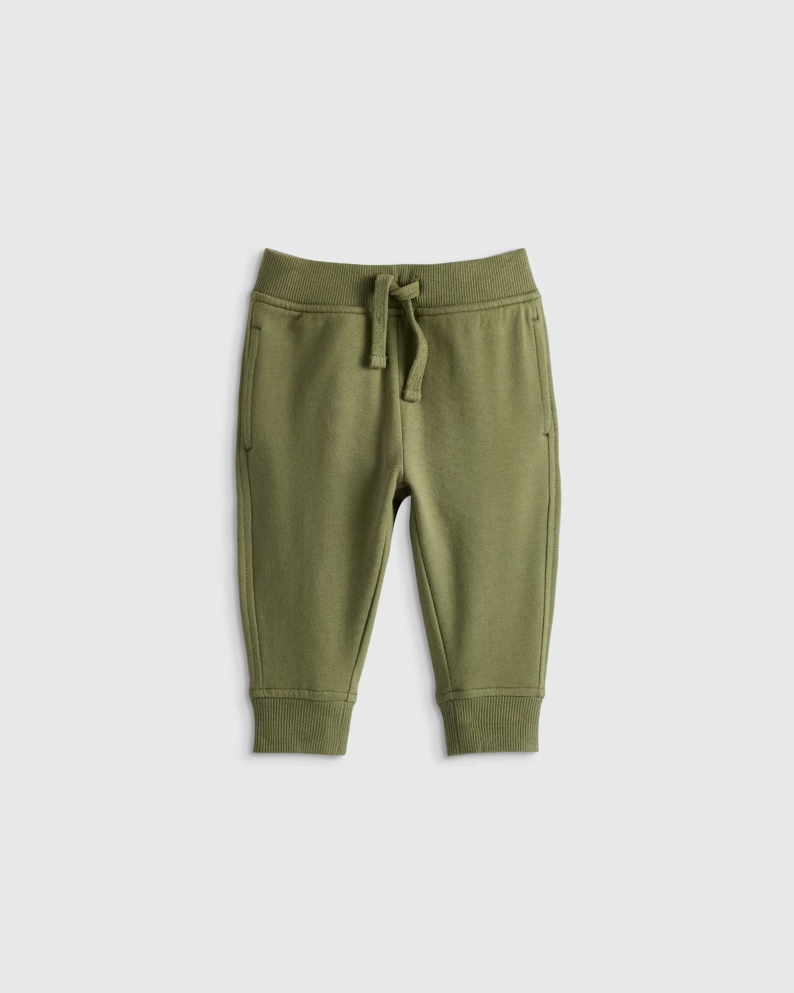 Quince Organic Cotton French Terry Joggers - Baby in Olive Green.