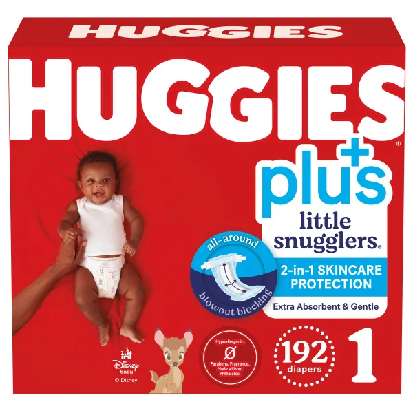 Huggies Plus Little Snugglers Diapers Sizes 1 - 2, 192-count.