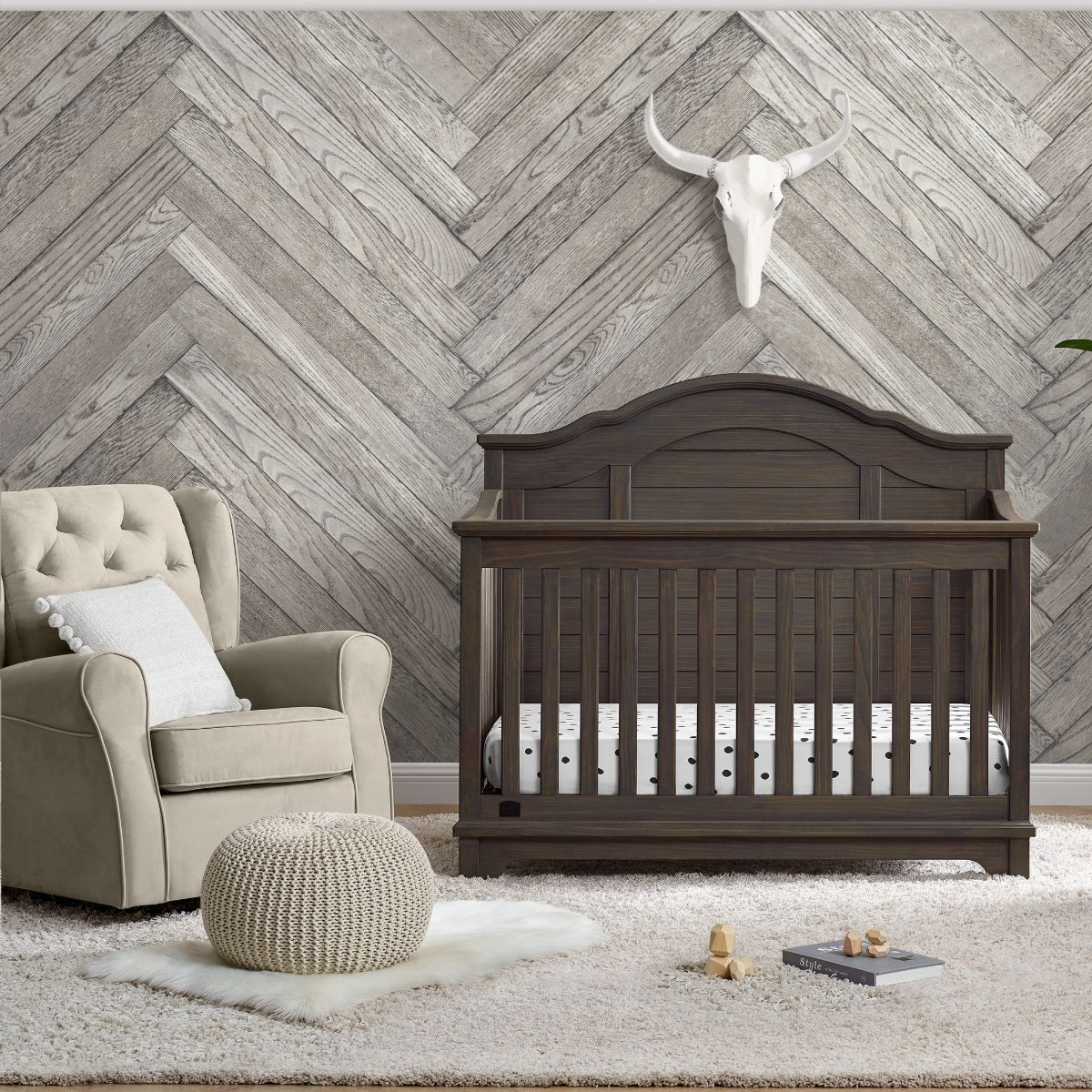 Simmons Kids Asher 6-in-1 Convertible Crib with Toddler Rail - Rustic Grey.