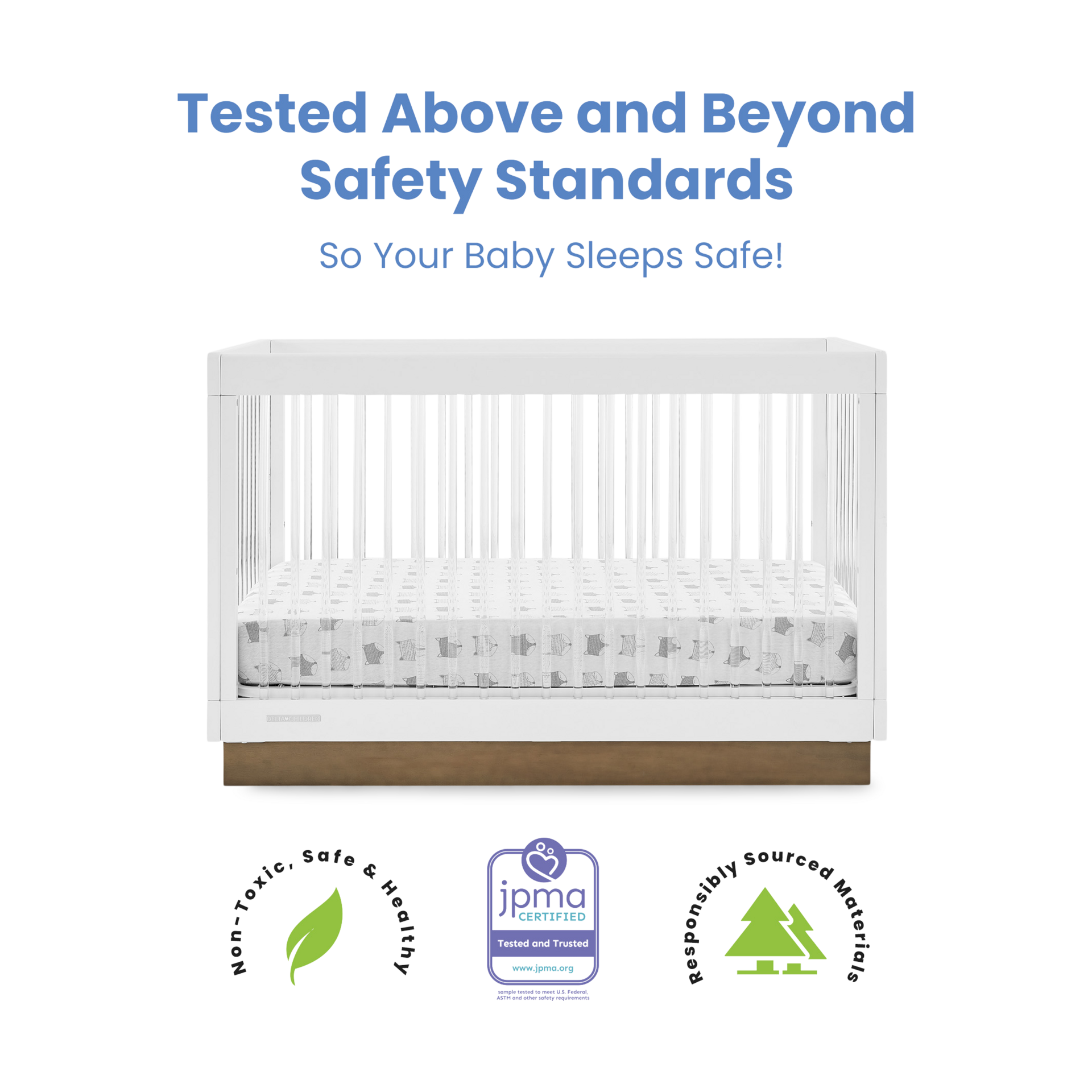 Delta Children James Acrylic 4-in-1 Convertible Crib - Bianca White/Acorn.