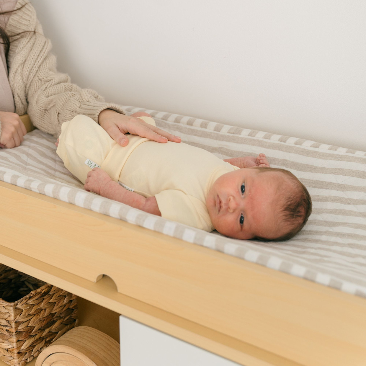 Crane Baby Finley Quilted Linen Stripe Changing Pad Cover.