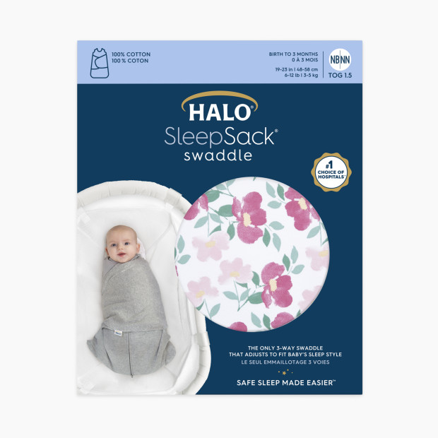 Halo SleepSack Swaddle Cotton - Pink Stems, Small.