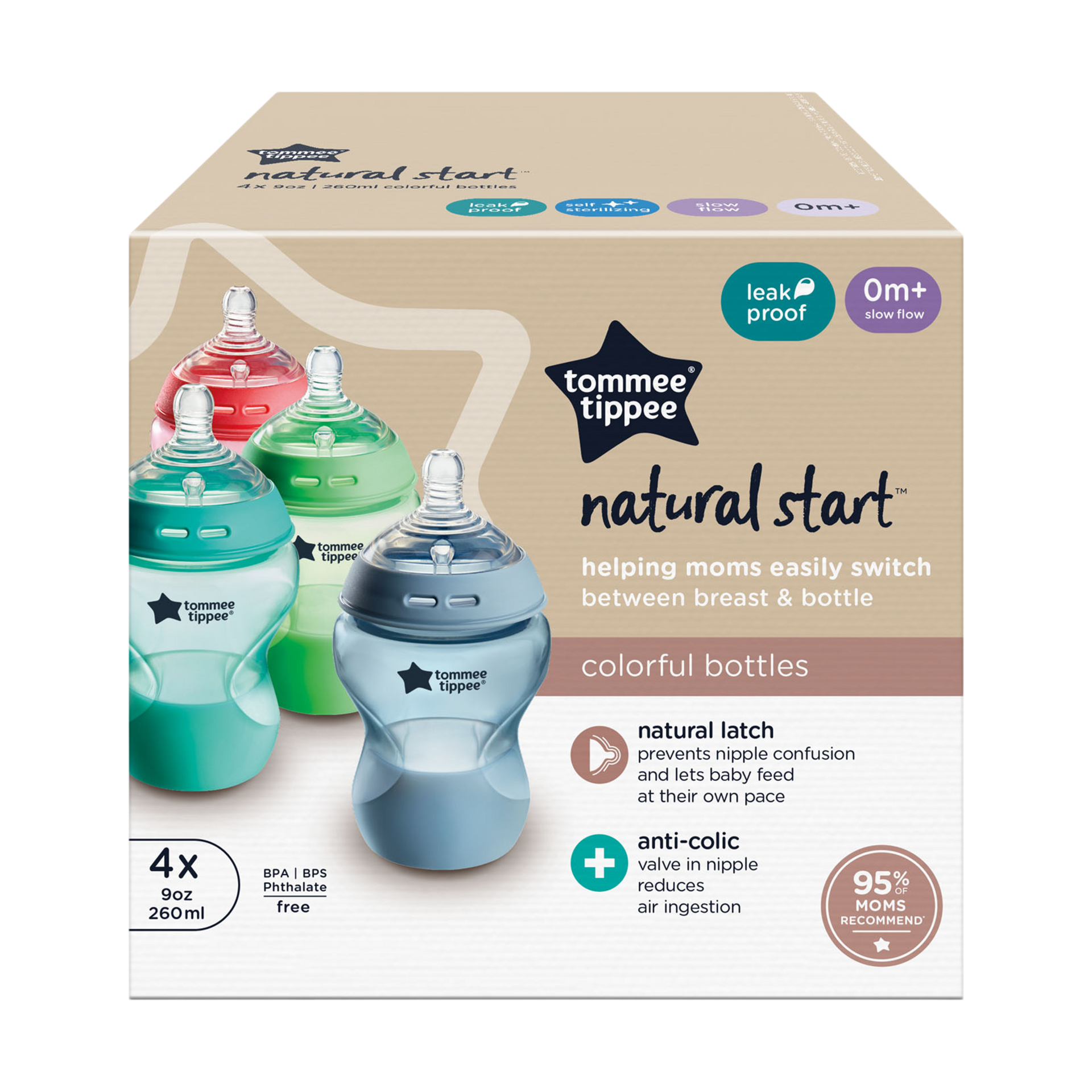 Tommee Tippee Natural Start Anti-Colic Baby Bottle - Multi, 9 Oz, 4.