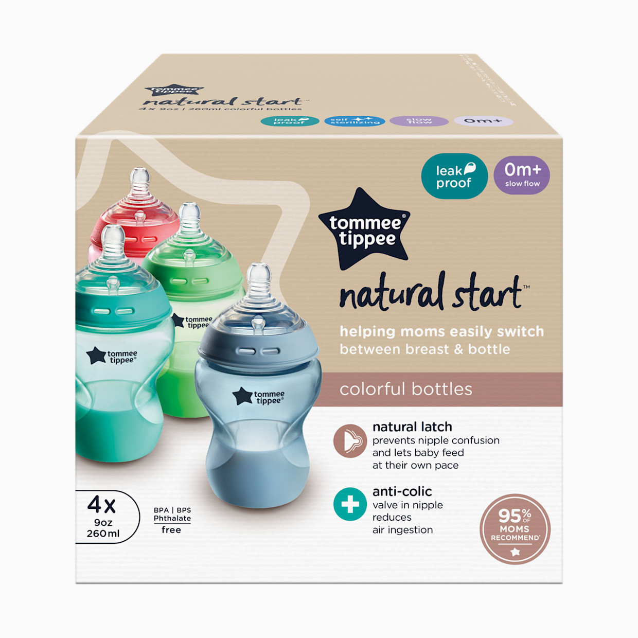 Tommee Tippee Natural Start Anti-Colic Baby Bottle - Multi, 9 Oz, 4.
