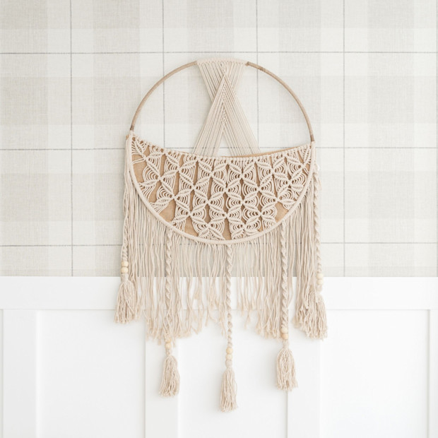 Crane Baby Macrame Toy Storage Basket with Tassels.