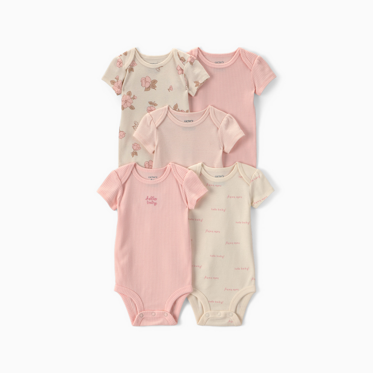 Carter's Short-Sleeve Bodysuits (5 Pack) - Pink/Ivory Floral, 6M.