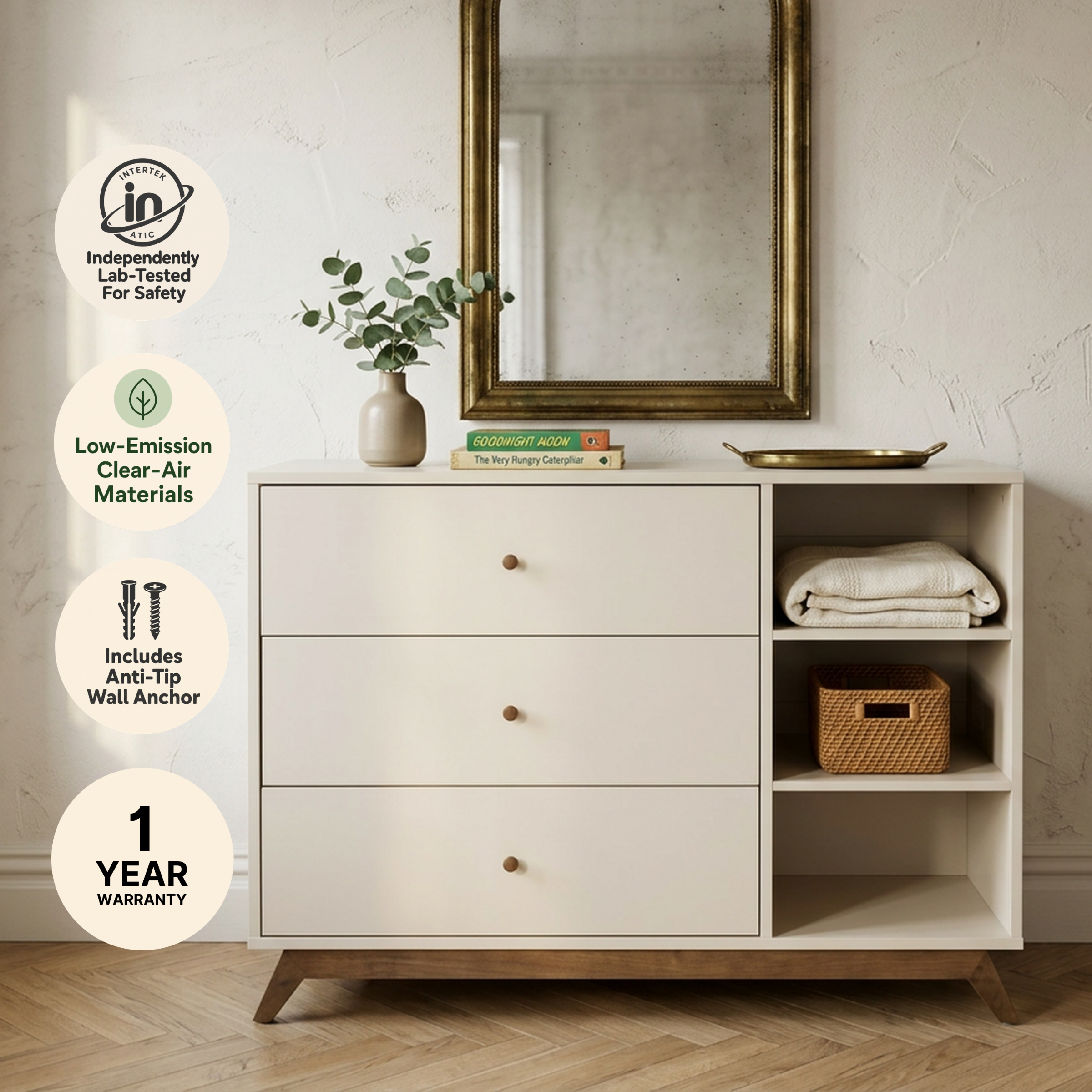 dadada Central Park 3-Drawer Dresser - Almond Milk/Natural.