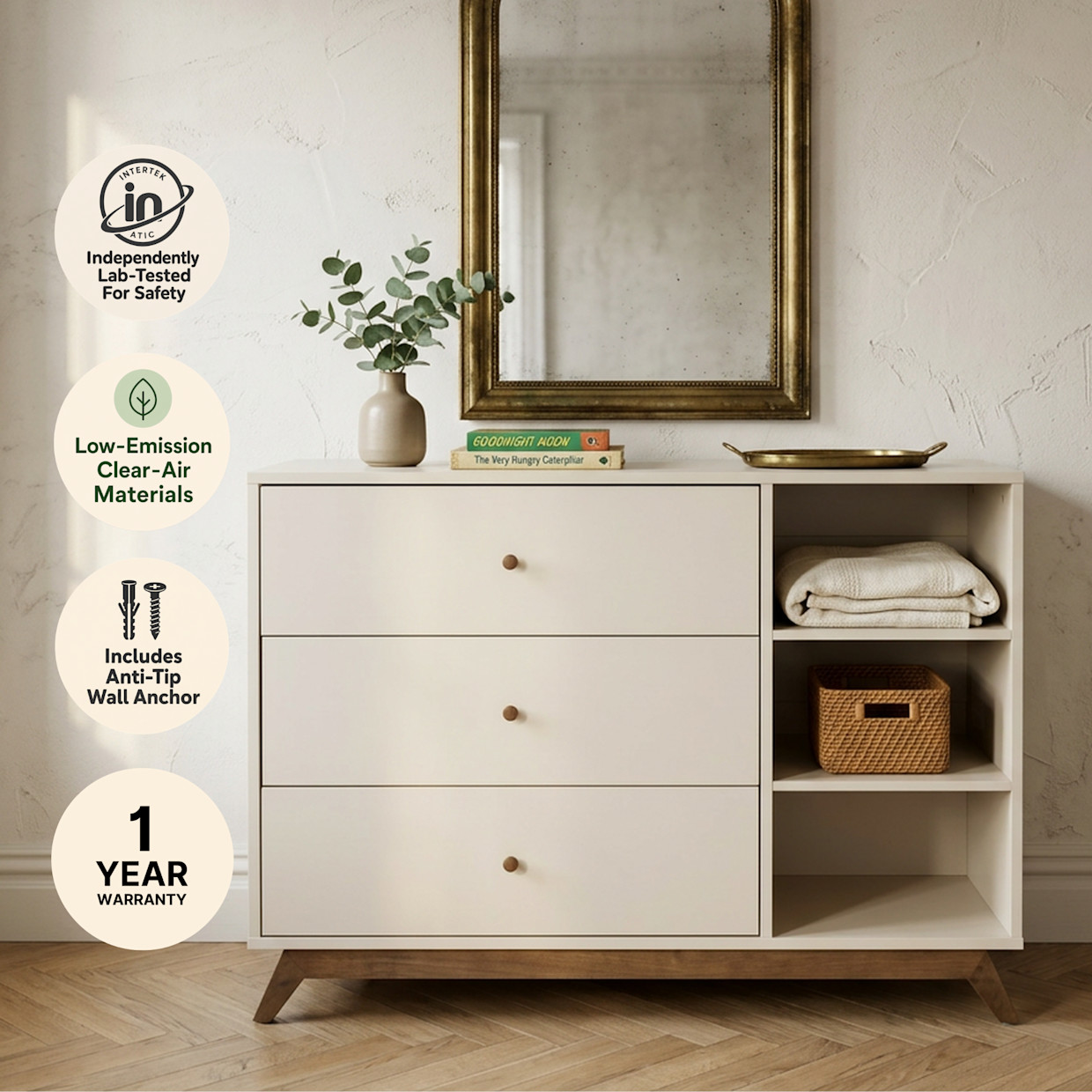 dadada Central Park 3-Drawer Dresser - Almond Milk/Natural.