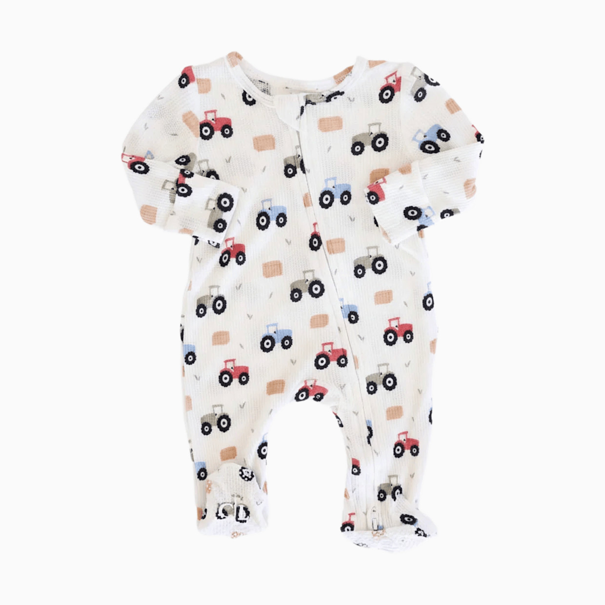 Caden Lane Bamboo Waffle Zipper Footie - Little Farmer, 0-3 M.