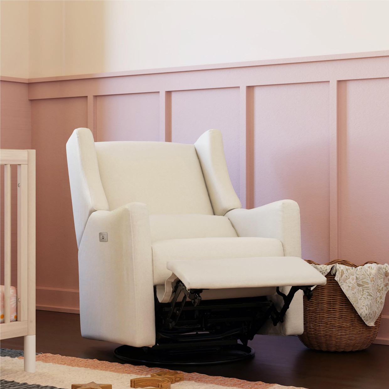 babyletto Kiwi Electronic Recliner and Swivel Glider - Performance Cream Eco Weave.