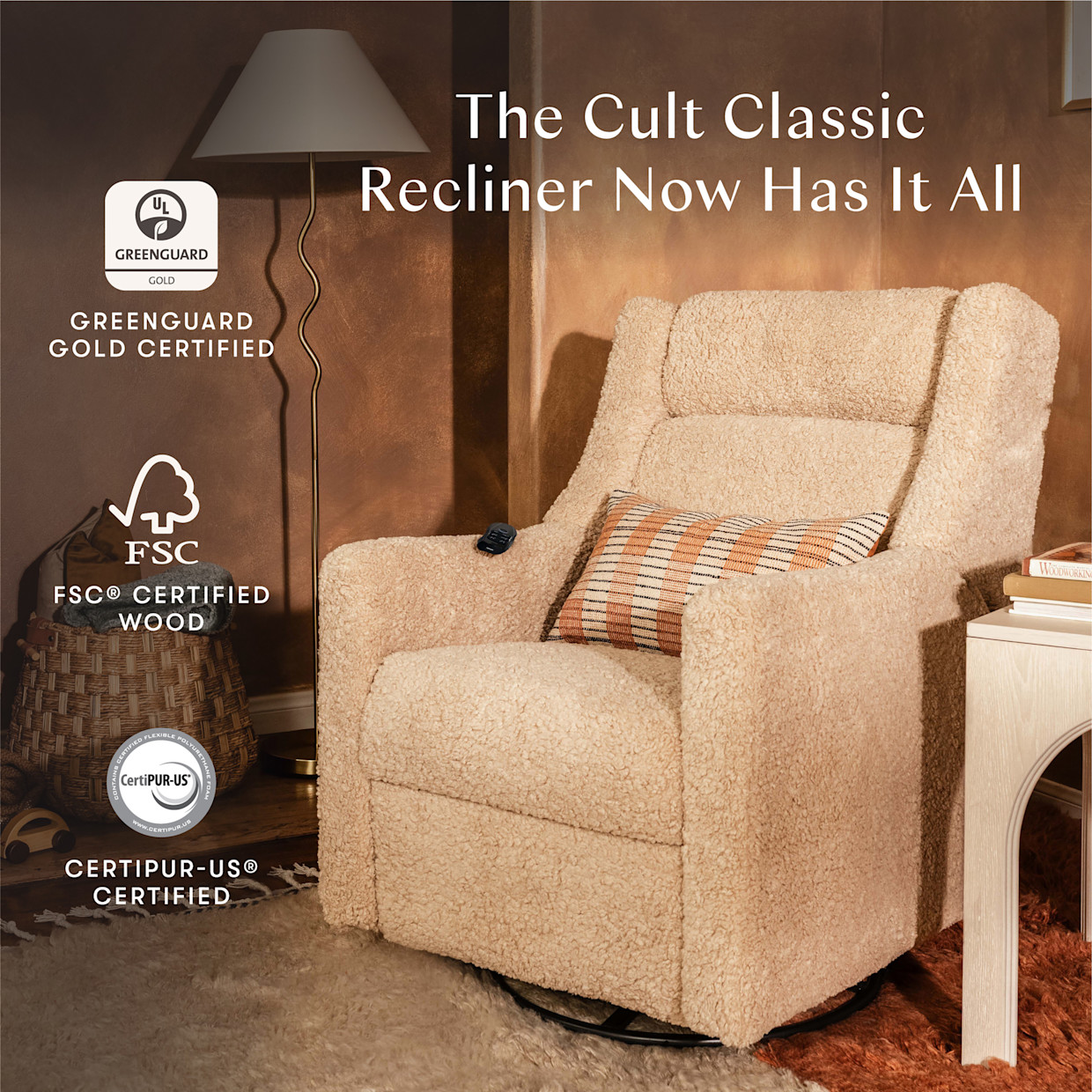 babyletto Kiwi Deluxe Power Recliner and Swivel Glider - Chai Shearling.
