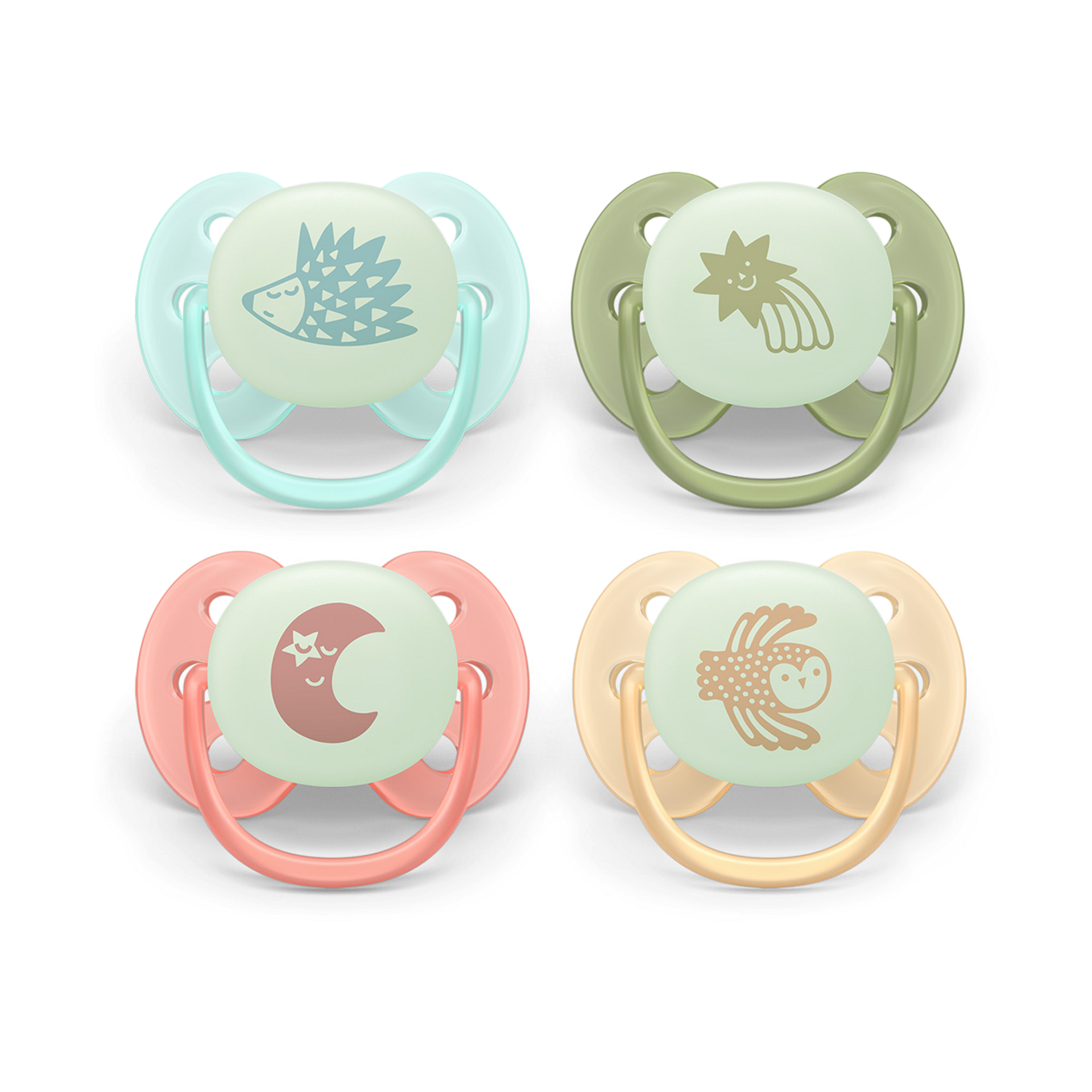 Philips Avent Ultra Soft Pacifier 0-6M (4 Pack) - Day & Night, 0-6M.