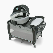 Graco Pack n Play Travel Dome DLX Playard, Astin with Portable Bassinet and Integrated Storage Organizer