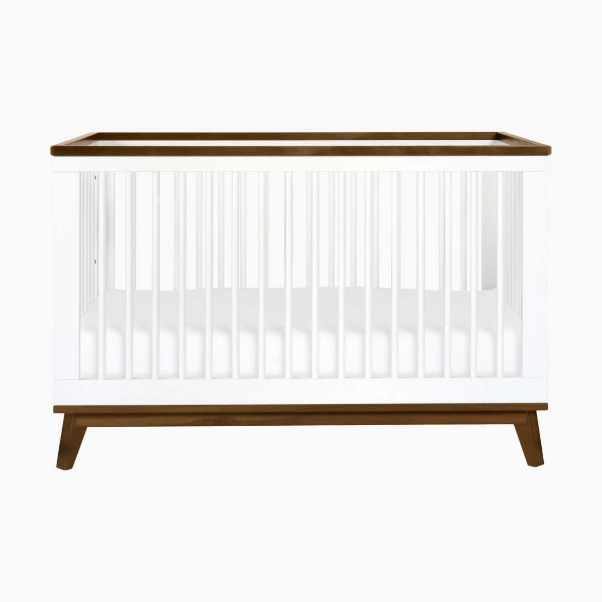 babyletto Scoot 3-in-1 Convertible Crib with Toddler Bed Conversion Kit - White/Natural Walnut.