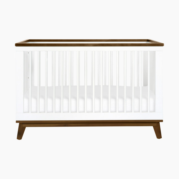 babyletto Scoot 3-in-1 Convertible Crib with Toddler Bed Conversion Kit - White/Natural Walnut.