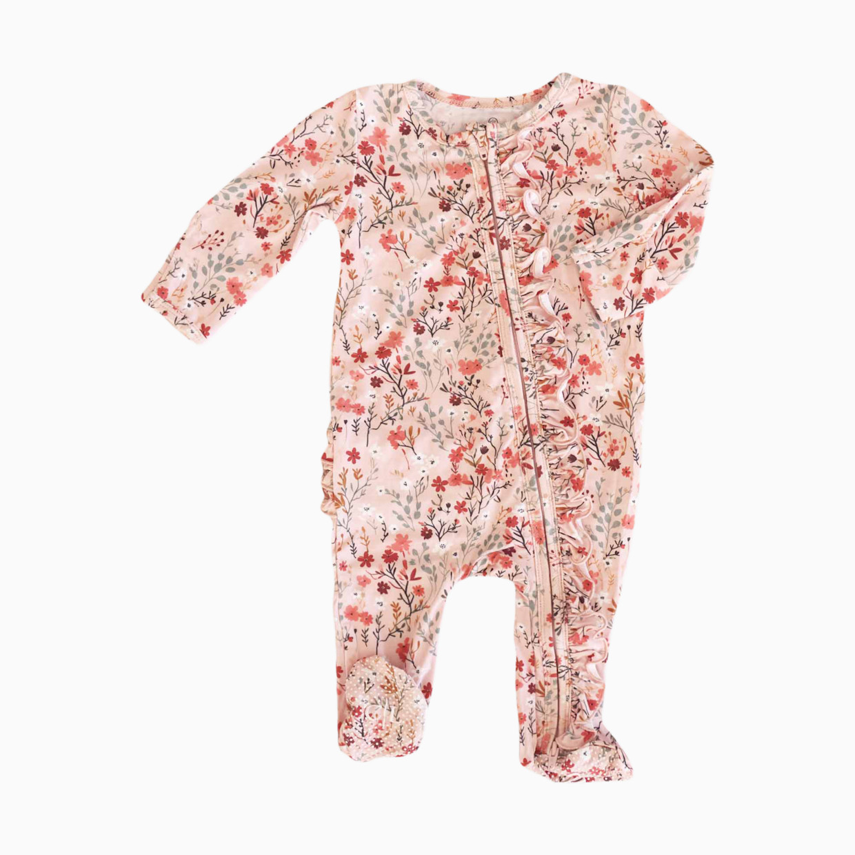 Caden Lane Ruffle Zipper Footie - Autumn Blooms, Newborn.