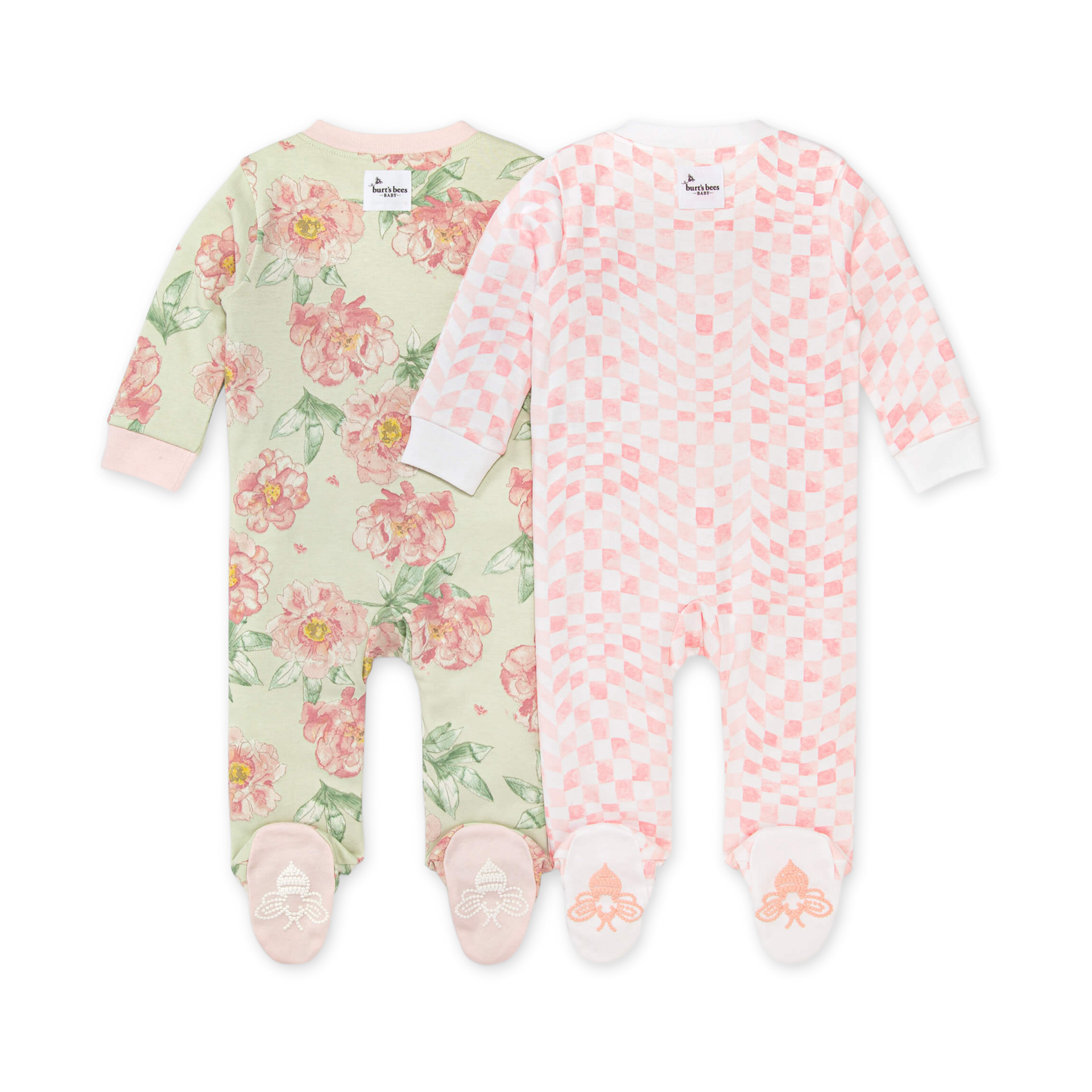 Burt's Bees Baby 2 Pack Sleep & Play Pajamas Organic Cotton Soft Elegant Floral 2 Pk, Newborn