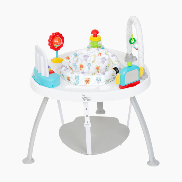 Bright Starts, Bounce Bounce Baby 2-in-1 Activity Center Jumper and Table -  Playful Palms with 7 Interactive Toys, Adjustable Height, Storage Bag