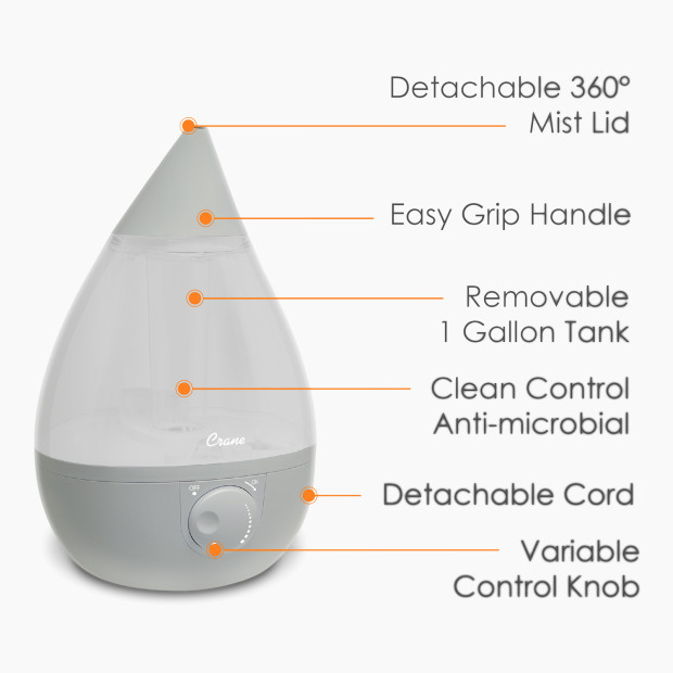 Crane Drop Ultrasonic Cool Mist Humidifier - 1 Gallon - Gray.