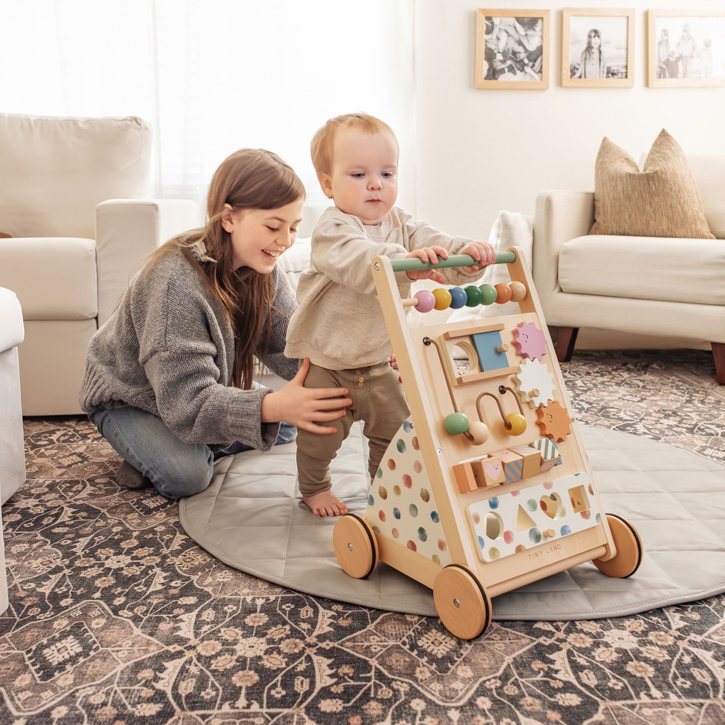 Tiny Land Versatile Natural Wooden Baby Walker.
