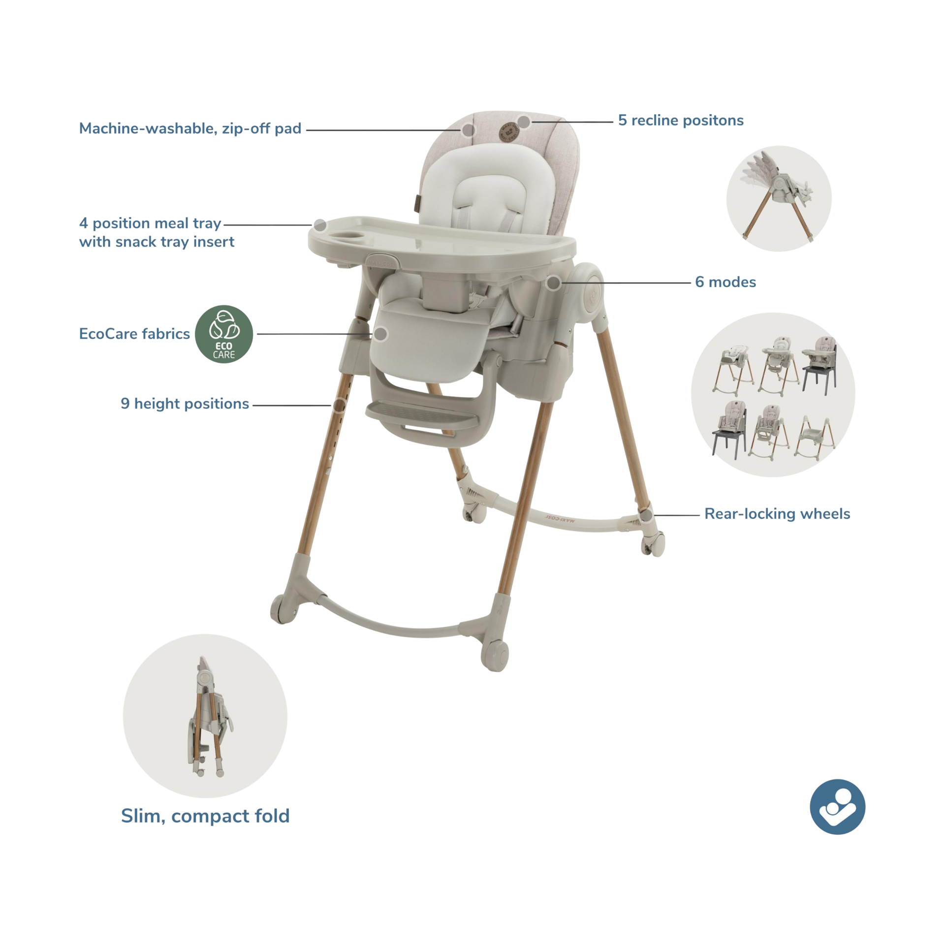 Maxi-Cosi Minla 6-in-1 High Chair - Classic Latte.