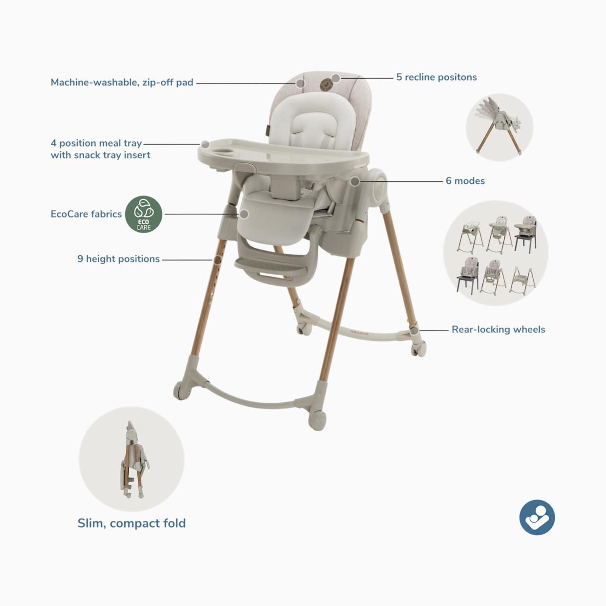 Maxi-Cosi Minla 6-in-1 High Chair - Classic Latte.